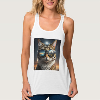 Solar-Eclipse,2024 Cat Wearing Solar Eclips Glasse Tank Top