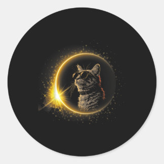 Solar Eclipse 2024 Cat Wearing Solar Eclipse Glass Runder Aufkleber