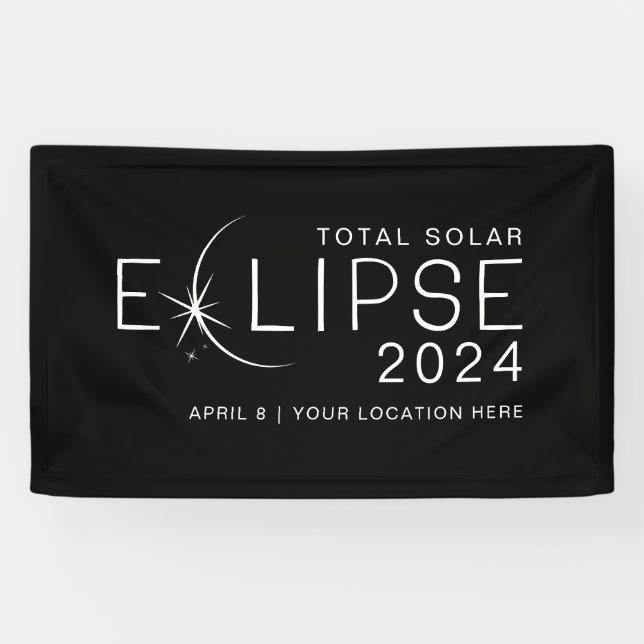 Solar Eclipse 2024 Custom Location Eclipse Party Banner (Horizontal)