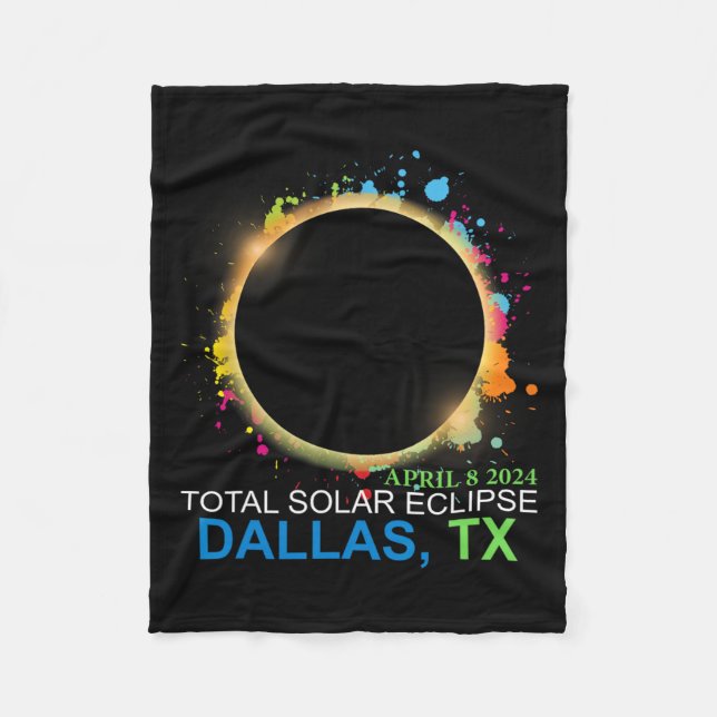 Solar Eclipse 2024 Dallas Texas farbenfrohe Totali Fleecedecke (Vorderseite)