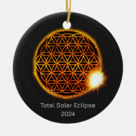 Solar Eclipse 2024 Gold Sparkling Blume of Life Keramik Ornament