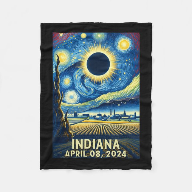 Solar Eclipse 2024 Indiana Starry Night Fleecedecke (Vorderseite)