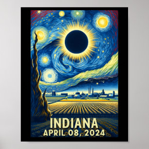 Solar Eclipse 2024 Indiana Starry Night Poster