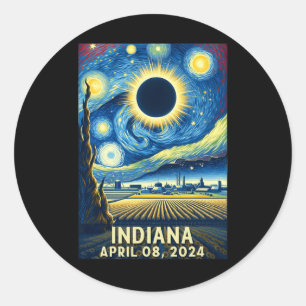 Solar Eclipse 2024 Indiana Starry Night Runder Aufkleber