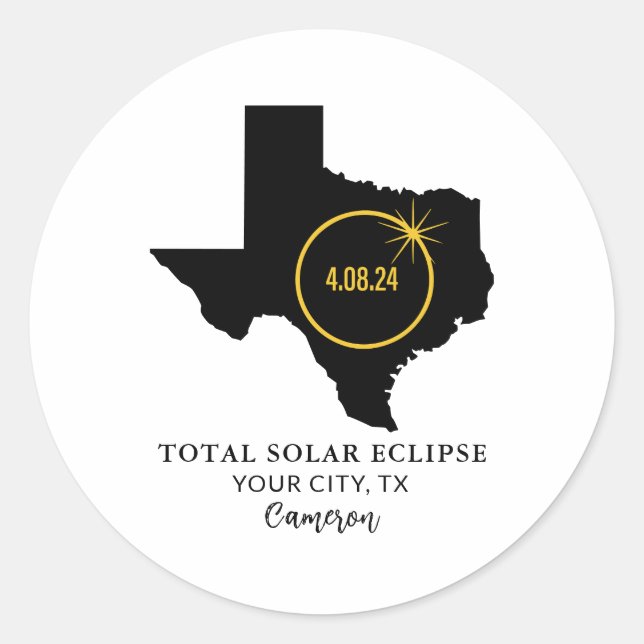 Solar Eclipse 2024 Individuelle Name, Stadt Texas Runder Aufkleber (Vorderseite)
