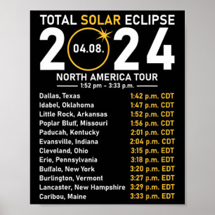 Solar Eclipse 2024 North America Tour Staat Totali Poster