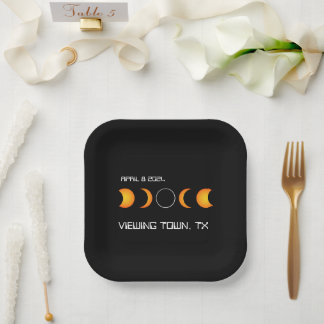 Solar Eclipse 2024 Personalisiert Town Staat insge Pappteller