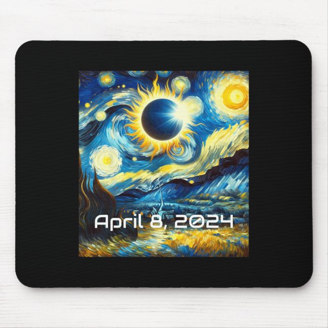 Solar Eclipse 2024 Starry Night Painting Van Gogh Mousepad (Vorne)