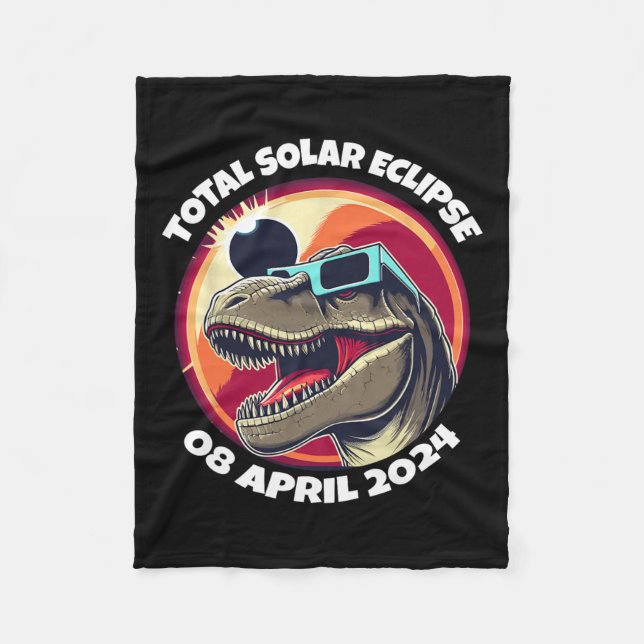 Solar-Eclipse-2024-T-rex-Reißverschluss Fleecedecke (Vorderseite)