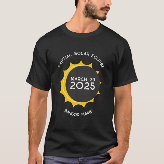 Solar Eclipse 2025 Personalisiert Maine City T-Shirt (Vorderseite)