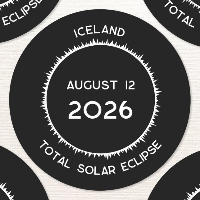 Solar Eclipse 2026 Island insgesamt Runder Aufkleber (Total Solar Eclipse August 12 2026 Iceland custom text sticker)