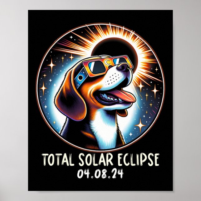Solar-Eclipse-Beagle mit Brille Haustier 8. April  Poster (Vorne)
