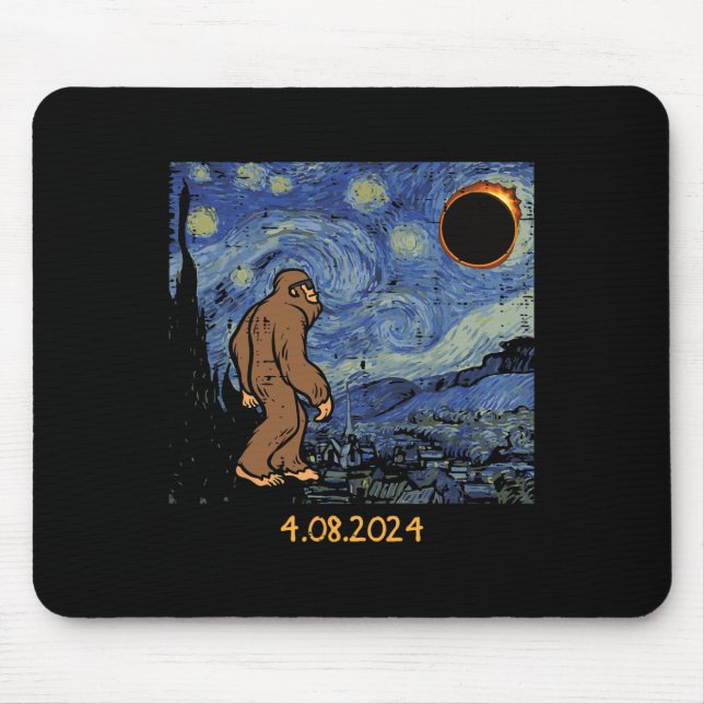 Solar Eclipse Bigfoot Starry Night Sasquatch Men W Mousepad (Vorne)