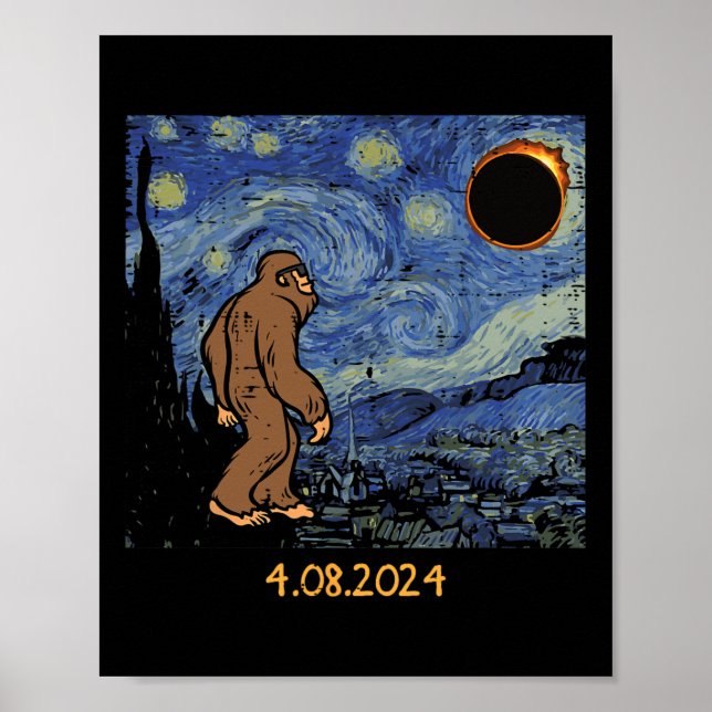 Solar Eclipse Bigfoot Starry Night Sasquatch Men W Poster (Vorne)