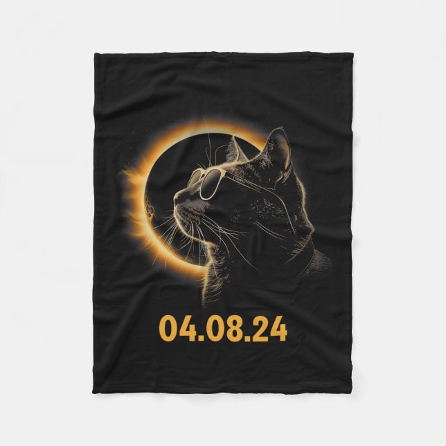 Solar Eclipse Cat Solar Eclipse Brille Cat Funny Fleecedecke (Vorderseite)