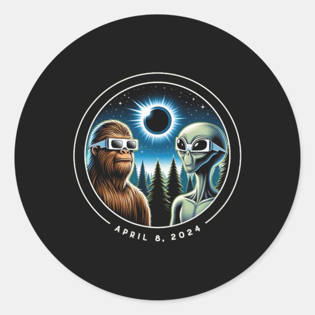 Solar Eclipse Fun Bigfoot Alien April Datum Runder Aufkleber (Vorderseite)