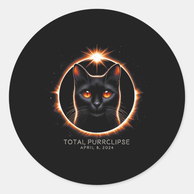 Solar Eclipse Fun Purclipse Katze mit Datum Runder Aufkleber (Vorderseite)