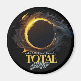 Solar Eclipse Geschenk 2024 Ihr Stadt Staat Black Magnet