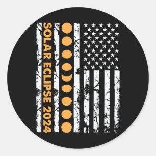Solar Eclipse insges. April 8 2024 Amerikanisch Runder Aufkleber