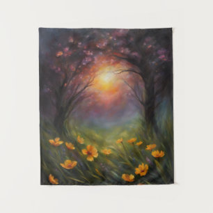 Solar Eclipse Spring Wildblumen Stream Dogwood Wandteppich