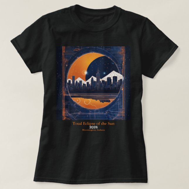 Solar Eclipse YOUR Text Cityscape Hills Blue 2024 T-Shirt (Design vorne)