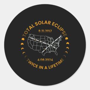 Solar-Eclipse zweimal im Leben 2024 Gesamtsolaranl Runder Aufkleber