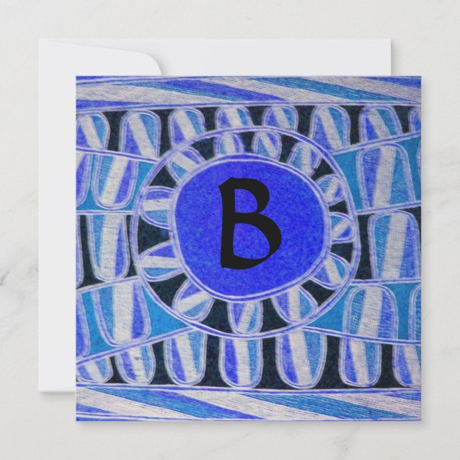 SOLAR MONOGRAM, blaue Turquase Schwarz-weiß Einladung (Vorderseite)