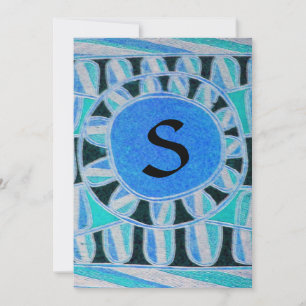SOLAR MONOGRAM, Goldblauer Turquase Schwarz-weiß Einladung