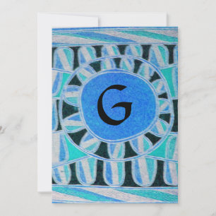 SOLAR MONOGRAM, hellblau türkis schwarz weiß Einladung