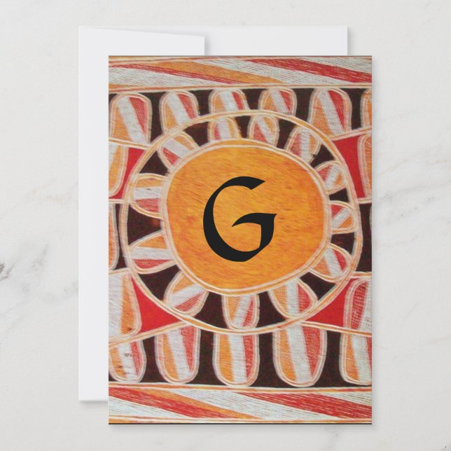 SOLAR MONOGRAM, hellgelb orange Schwarz-weiß Einladung (Vorderseite)