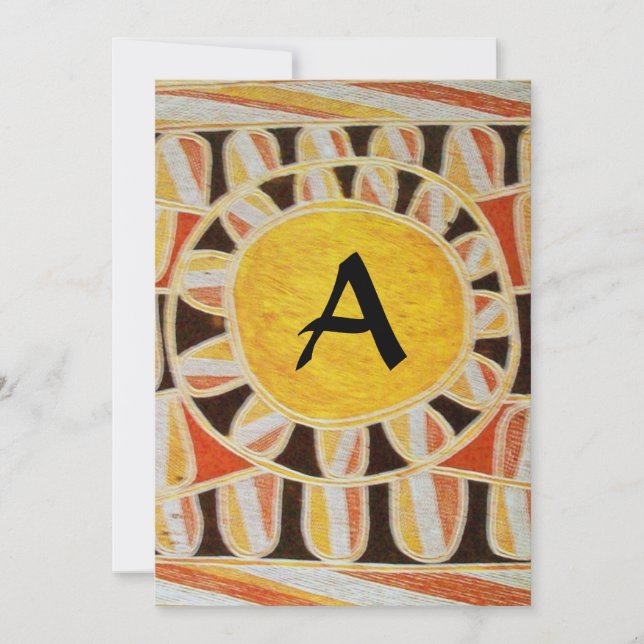 SOLAR MONOGRAM, hellgelb orange Schwarz-weiß Einladung (Vorderseite)