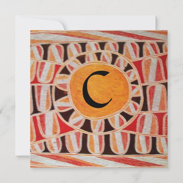 SOLAR MONOGRAM, hellgelb orange Schwarz-weiß Einladung (Vorderseite)
