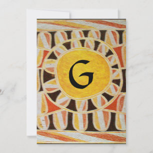 SOLAR MONOGRAM,hellgelb rot schwarz weiß braun Einladung