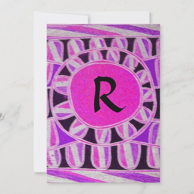 SOLAR MONOGRAM, hellrosa violett Schwarz-weiß Einladung (Vorderseite)
