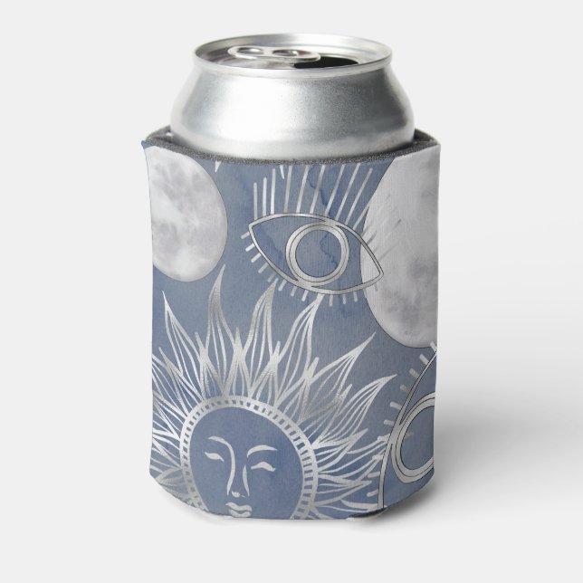 Solar Mystique | Dusty Blue Silver Moon Stars Sun Dosenkühler (Kanne Rückseite)