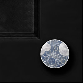 Solar Mystique | Dusty Blue Silver Moon Stars Sun Keramikknauf