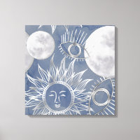 Solar Mystique | Dusty Blue Silver Moon Stars Sun