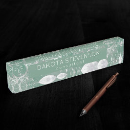 Solar Mystique | Dusty Green Silver Moon Stars Sun Namensplakette