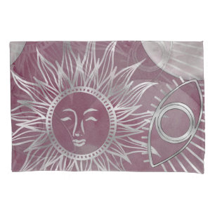 Solar Mystique   Rosa Silbermondsterne Sun Eyes Kissenbezug