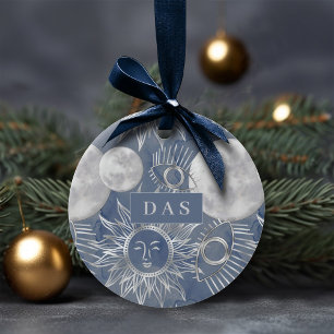 Solar Mystique   Silver Moon Stars Sun Monogram Keramik Ornament
