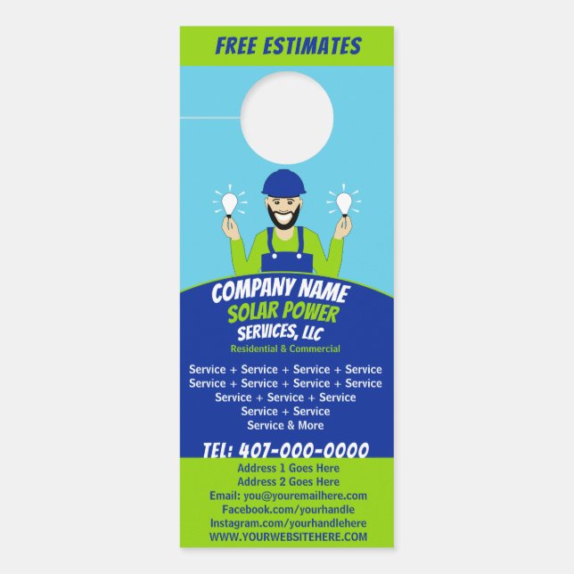 Solar Panel Light Bulb Services Company Door Hang Türanhänger (Vorderseite)