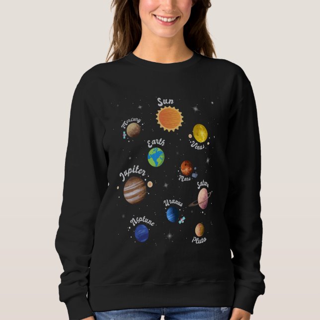Solar System Kids Planets Outer Space Knowledge Sc Sweatshirt (Vorderseite)
