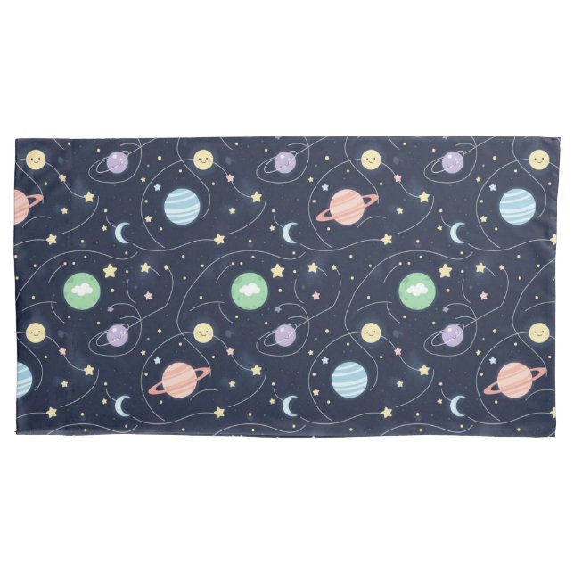 Solar System Planets Seamless Pattern Kissenbezug (Vorderseite-Links)