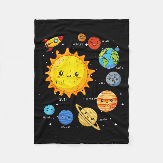 Solar System Sun Planets Rocket Space Galaxy Kids  Fleecedecke (Vorderseite)