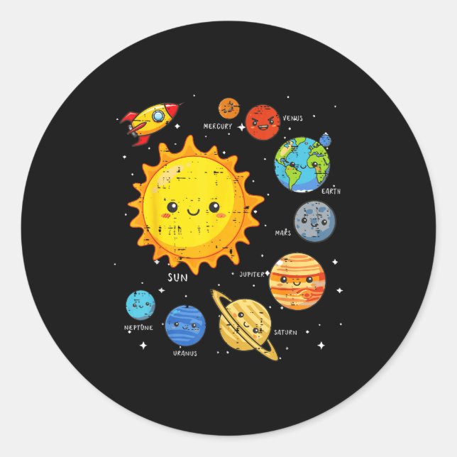 Solar System Sun Planets Rocket Space Galaxy Kids  Runder Aufkleber (Vorderseite)