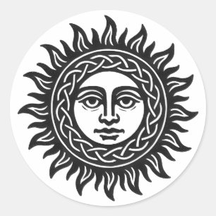 Solar Visage Siegel – Schwarzes Sonnen-Emblem Runder Aufkleber