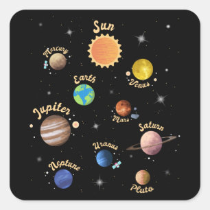 Solaranlagen Kinder Wissen Weltraum Quadratischer Aufkleber