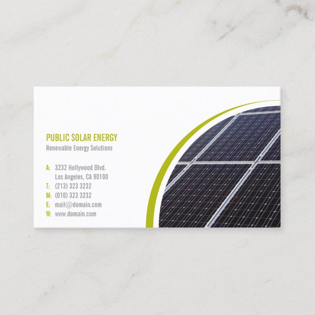 Solare Lösungen für erneuerbare Energien Visitenkarte (Vorderseite)