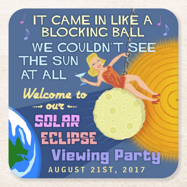 Solareklipse-Party lustiger Retro Sun, der 2017 Rechteckiger Pappuntersetzer (Vorderseite)
