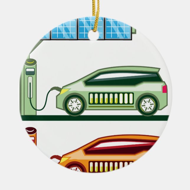Solarladestations-elektrisches Fahrzeug Keramik Ornament (Vorne)